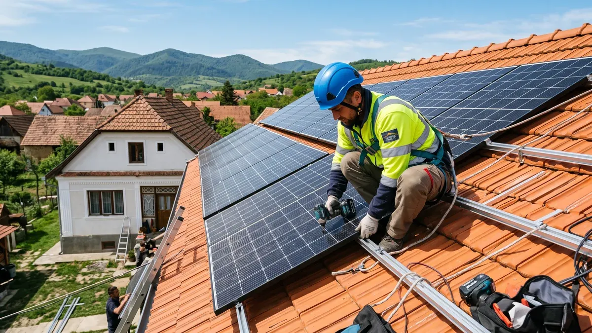 Acoperiș cu panouri fotovoltaice existente și spațiu liber pentru montarea de panouri suplimentare