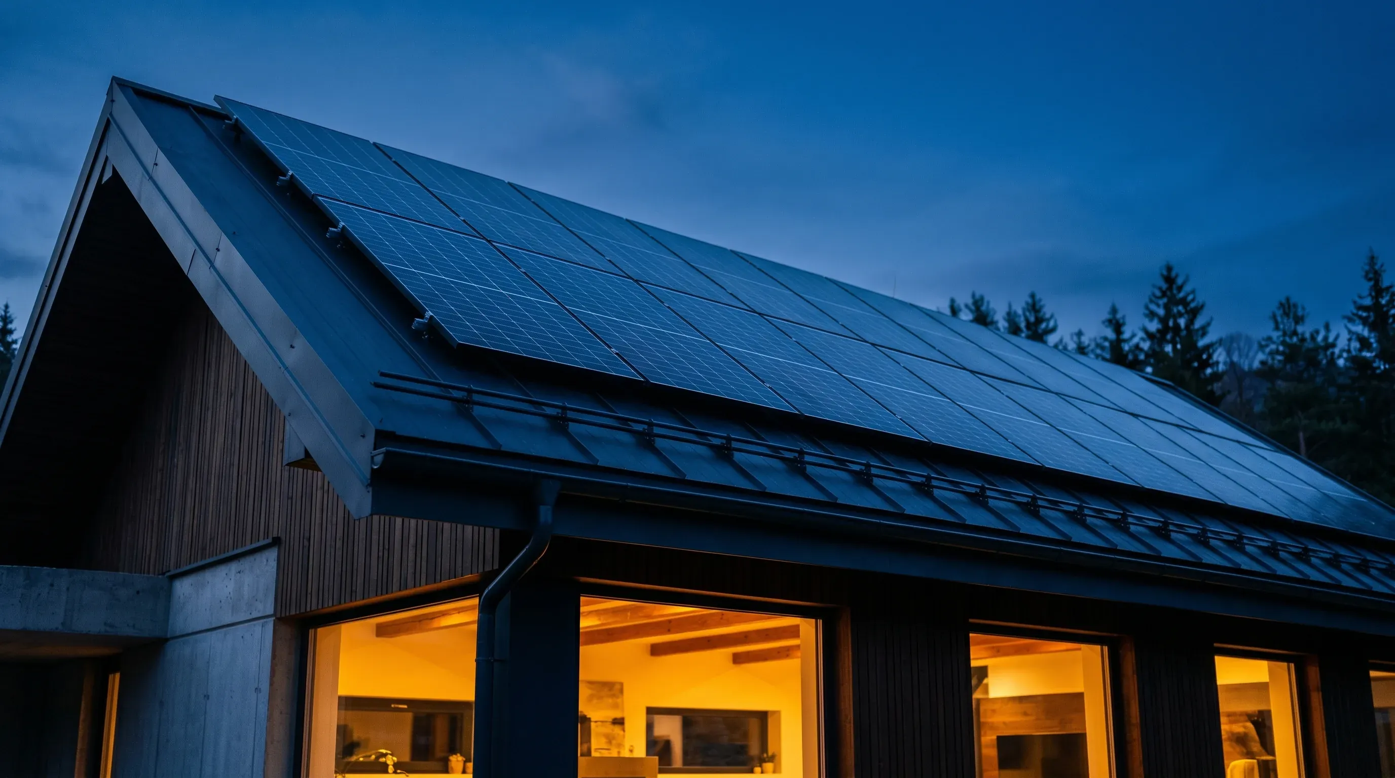 Casă din România cu panouri fotovoltaice montate pe acoperiș, fotografiată în lumină naturală