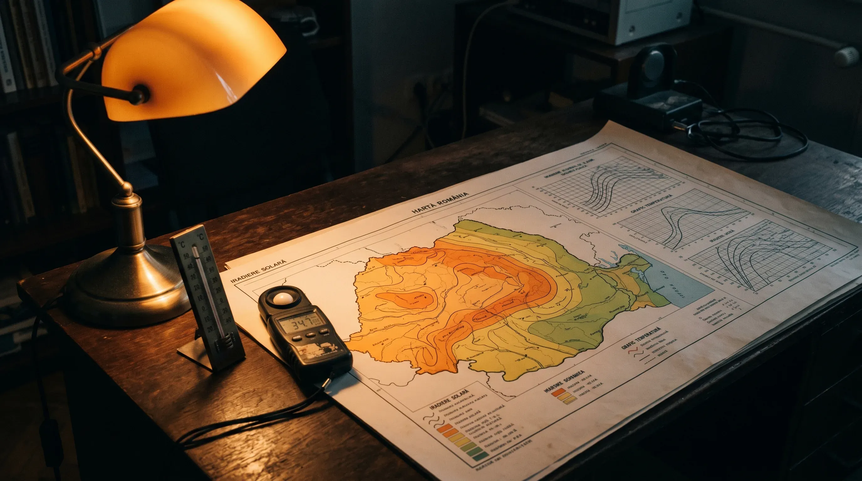 Hartă tehnică a României cu date de radiație solară